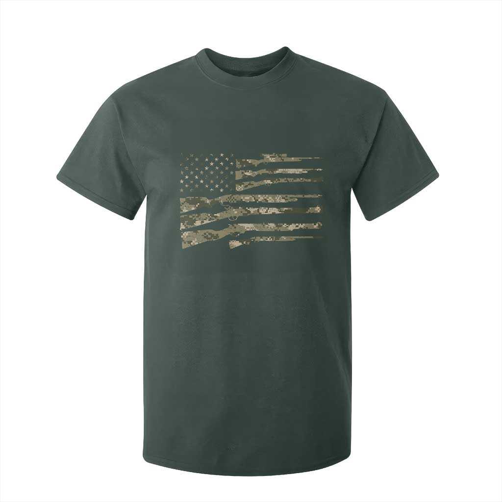 Hunting Guns Vintage Camo American Flag T Shirt For Kid TS11 Dark Forest Green Print Your Wear