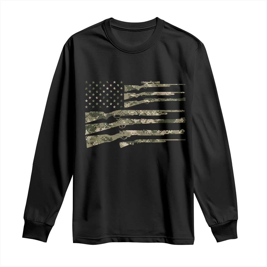 Hunting Guns Vintage Camo American Flag Long Sleeve Shirt TS11 Black Print Your Wear