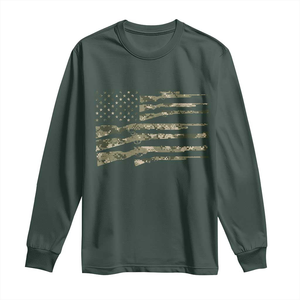 Hunting Guns Vintage Camo American Flag Long Sleeve Shirt TS11 Dark Forest Green Print Your Wear