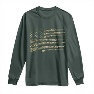 Hunting Guns Vintage Camo American Flag Long Sleeve Shirt TS11 Dark Forest Green Print Your Wear
