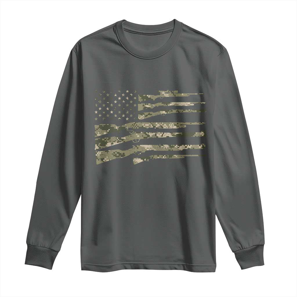Hunting Guns Vintage Camo American Flag Long Sleeve Shirt TS11 Dark Heather Print Your Wear