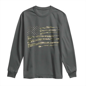 Hunting Guns Vintage Camo American Flag Long Sleeve Shirt TS11 Dark Heather Print Your Wear