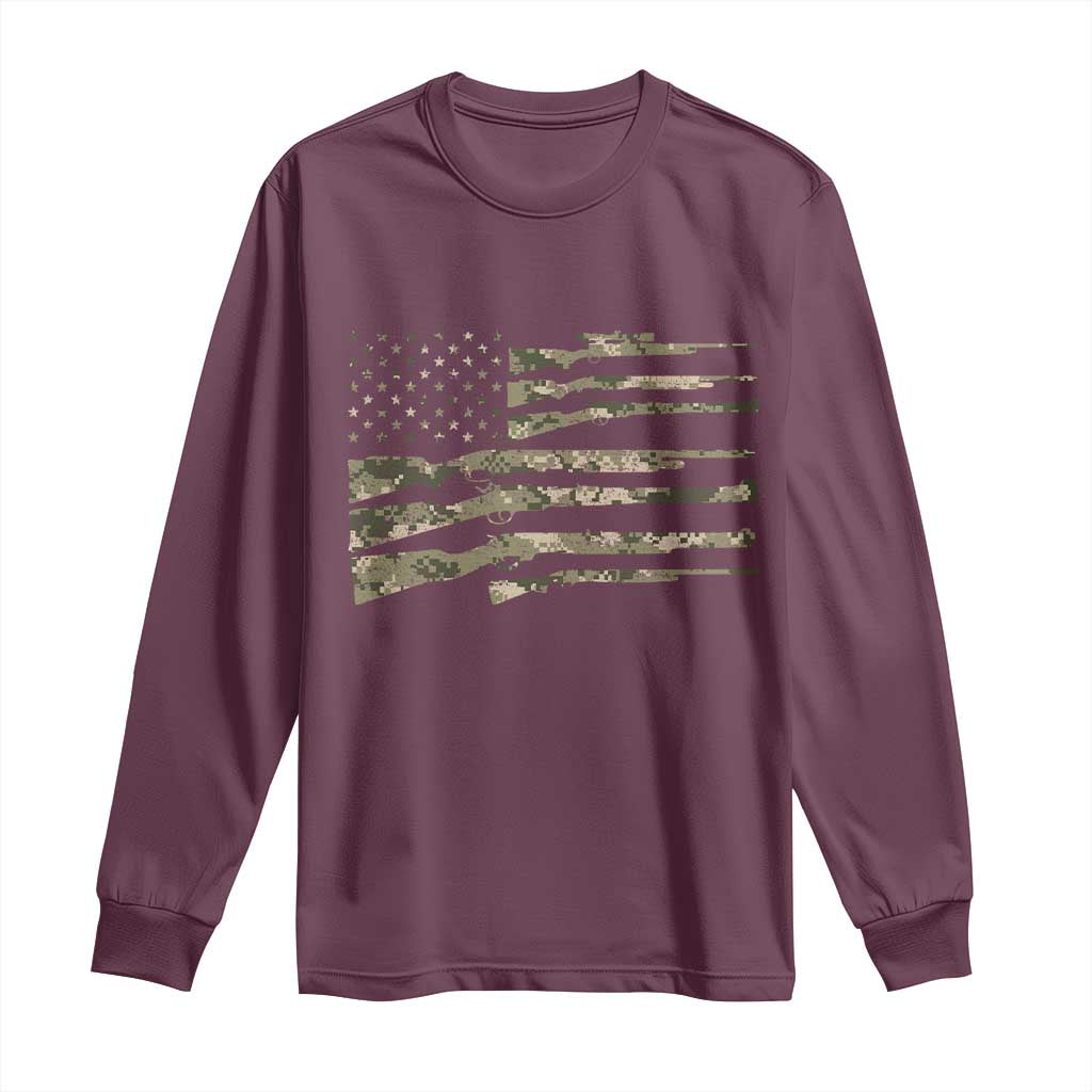 Hunting Guns Vintage Camo American Flag Long Sleeve Shirt TS11 Maroon Print Your Wear
