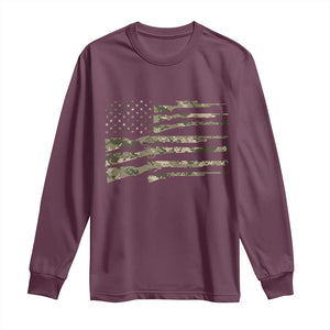 Hunting Guns Vintage Camo American Flag Long Sleeve Shirt TS11 Maroon Print Your Wear