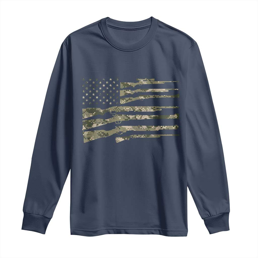 Hunting Guns Vintage Camo American Flag Long Sleeve Shirt TS11 Navy Print Your Wear