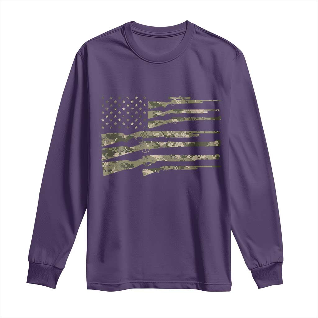 Hunting Guns Vintage Camo American Flag Long Sleeve Shirt TS11 Purple Print Your Wear