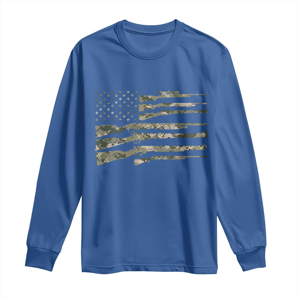 Hunting Guns Vintage Camo American Flag Long Sleeve Shirt TS11 Royal Blue Print Your Wear