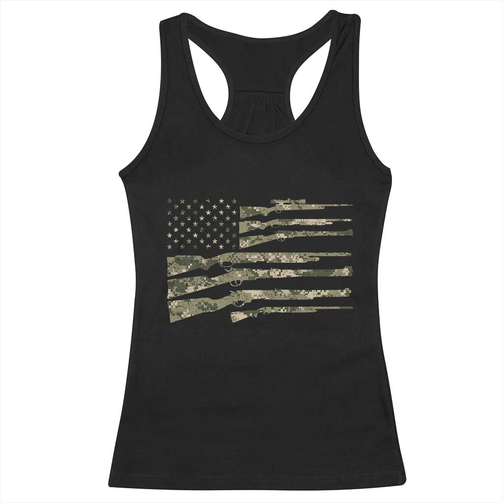 Hunting Guns Vintage Camo American Flag Racerback Tank Top - Print Your Wear
