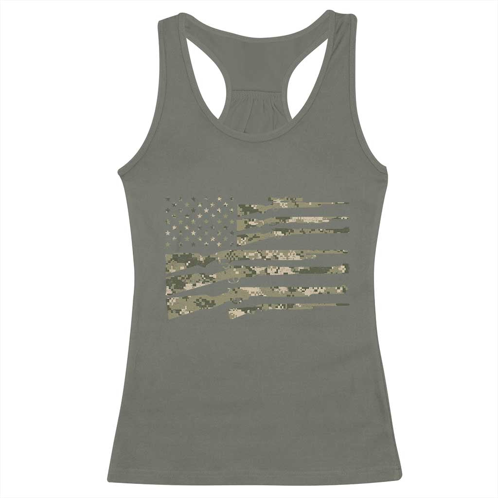 Hunting Guns Vintage Camo American Flag Racerback Tank Top TS11 Military Green Print Your Wear