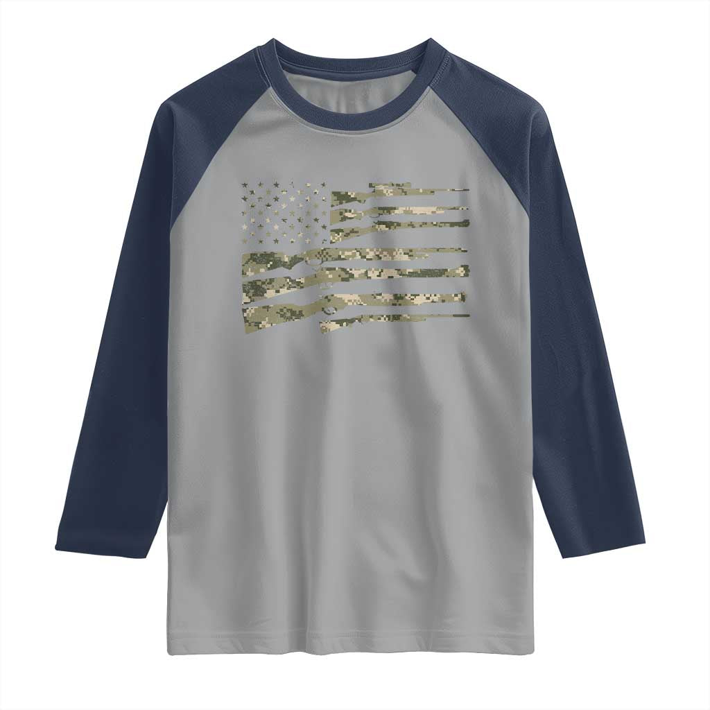 Hunting Guns Vintage Camo American Flag Raglan Shirt TS11 Sport Gray Navy Print Your Wear