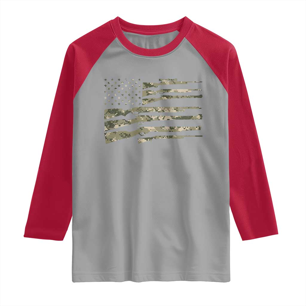 Hunting Guns Vintage Camo American Flag Raglan Shirt TS11 Sport Gray Red Print Your Wear