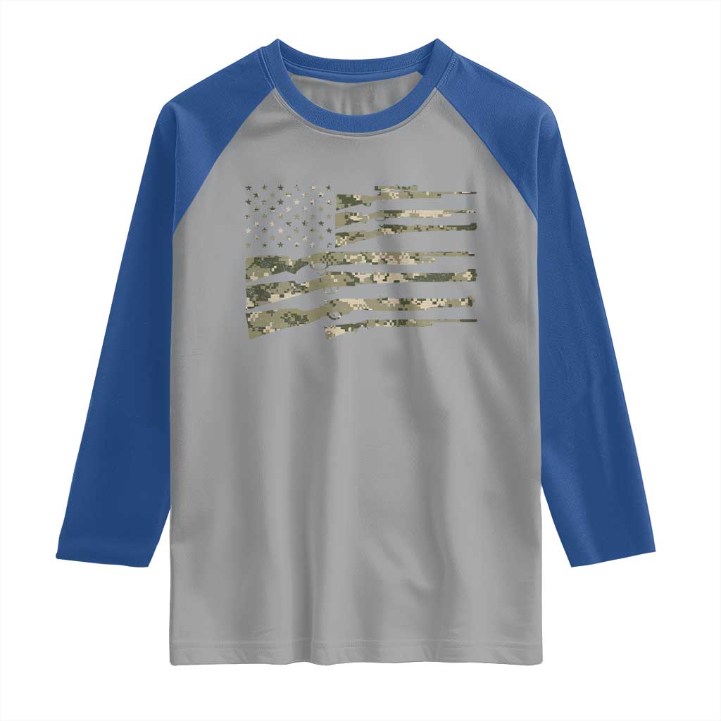Hunting Guns Vintage Camo American Flag Raglan Shirt TS11 Sport Gray Royal Print Your Wear