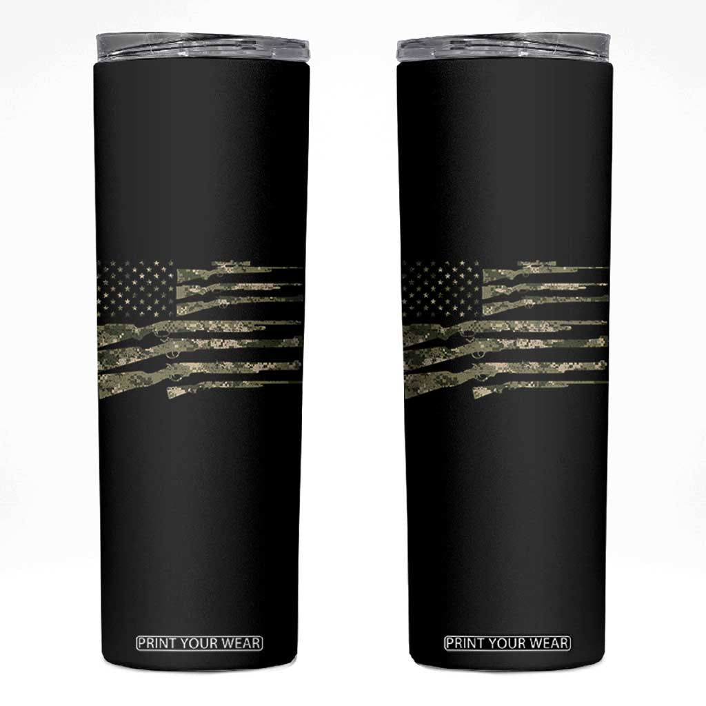Hunting Guns Vintage Camo American Flag Skinny Tumbler TS11 Black Print Your Wear