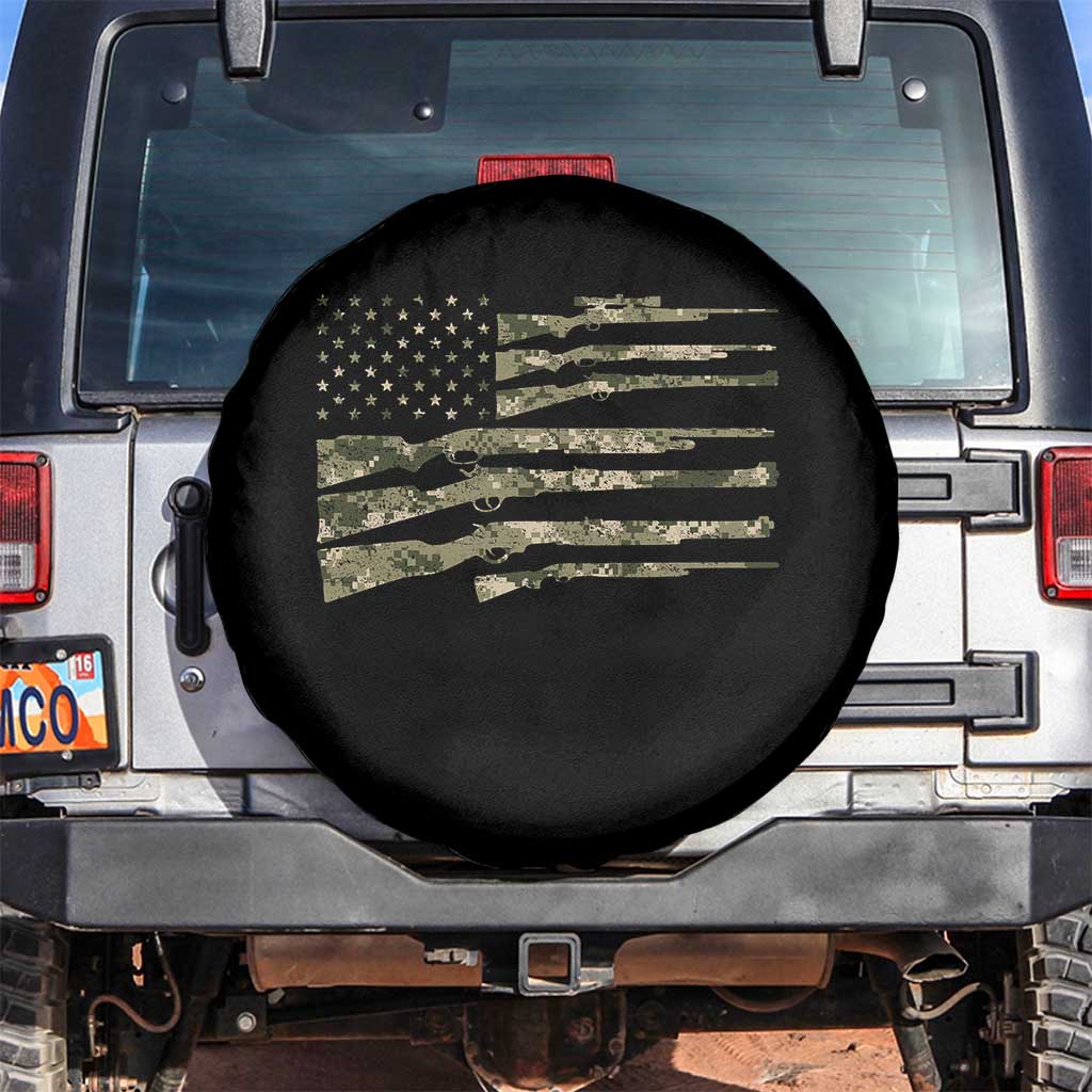 Hunting Guns Vintage Camo American Flag Spare Tire Cover TS11 No hole Black Print Your Wear