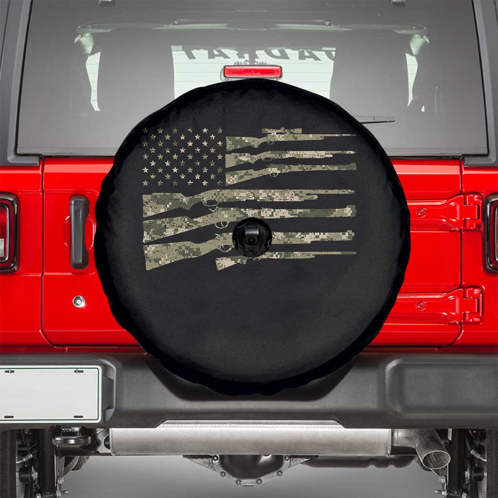 Hunting Guns Vintage Camo American Flag Spare Tire Cover TS11 Black Print Your Wear
