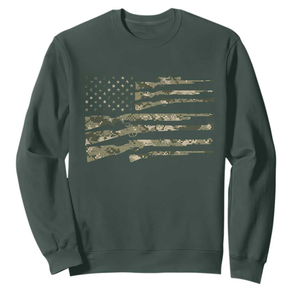 Hunting Guns Vintage Camo American Flag Sweatshirt TS11 Dark Forest Green Print Your Wear