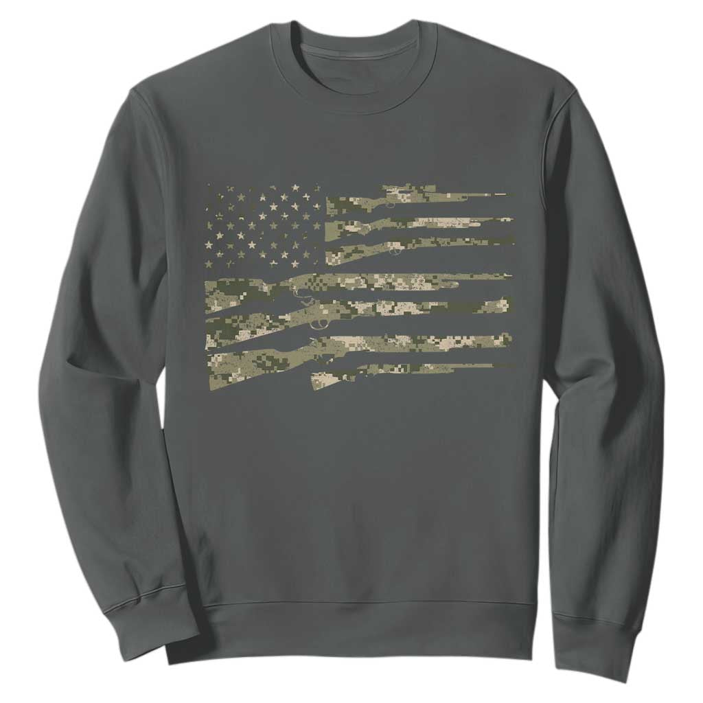 Hunting Guns Vintage Camo American Flag Sweatshirt TS11 Dark Heather Print Your Wear