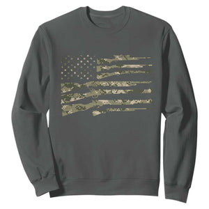 Hunting Guns Vintage Camo American Flag Sweatshirt TS11 Dark Heather Print Your Wear