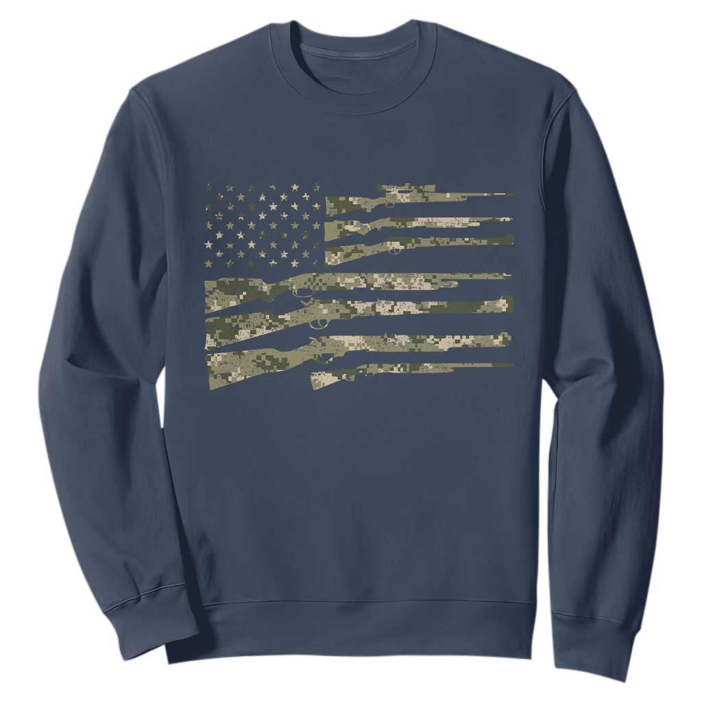 Hunting Guns Vintage Camo American Flag Sweatshirt TS11 Navy Print Your Wear
