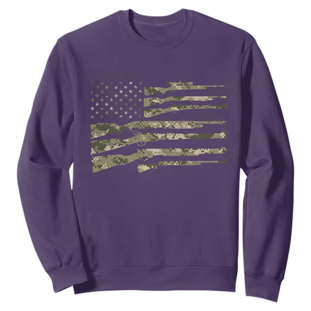 Hunting Guns Vintage Camo American Flag Sweatshirt TS11 Purple Print Your Wear