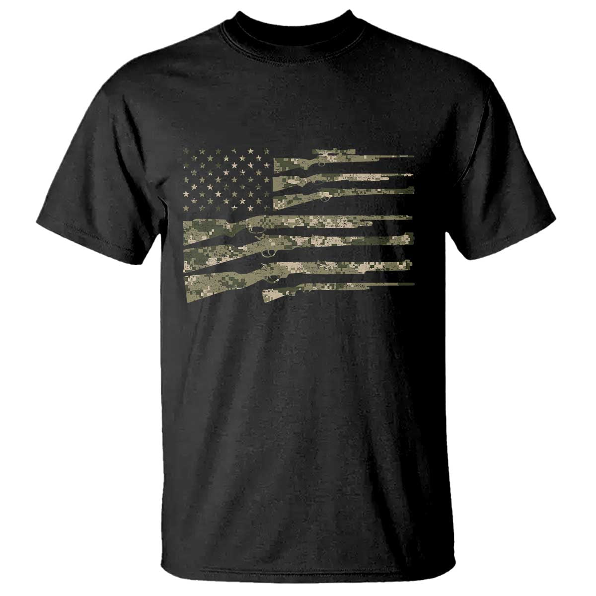 Hunting Guns Vintage Camo American Flag T Shirt TS11 Black Print Your Wear