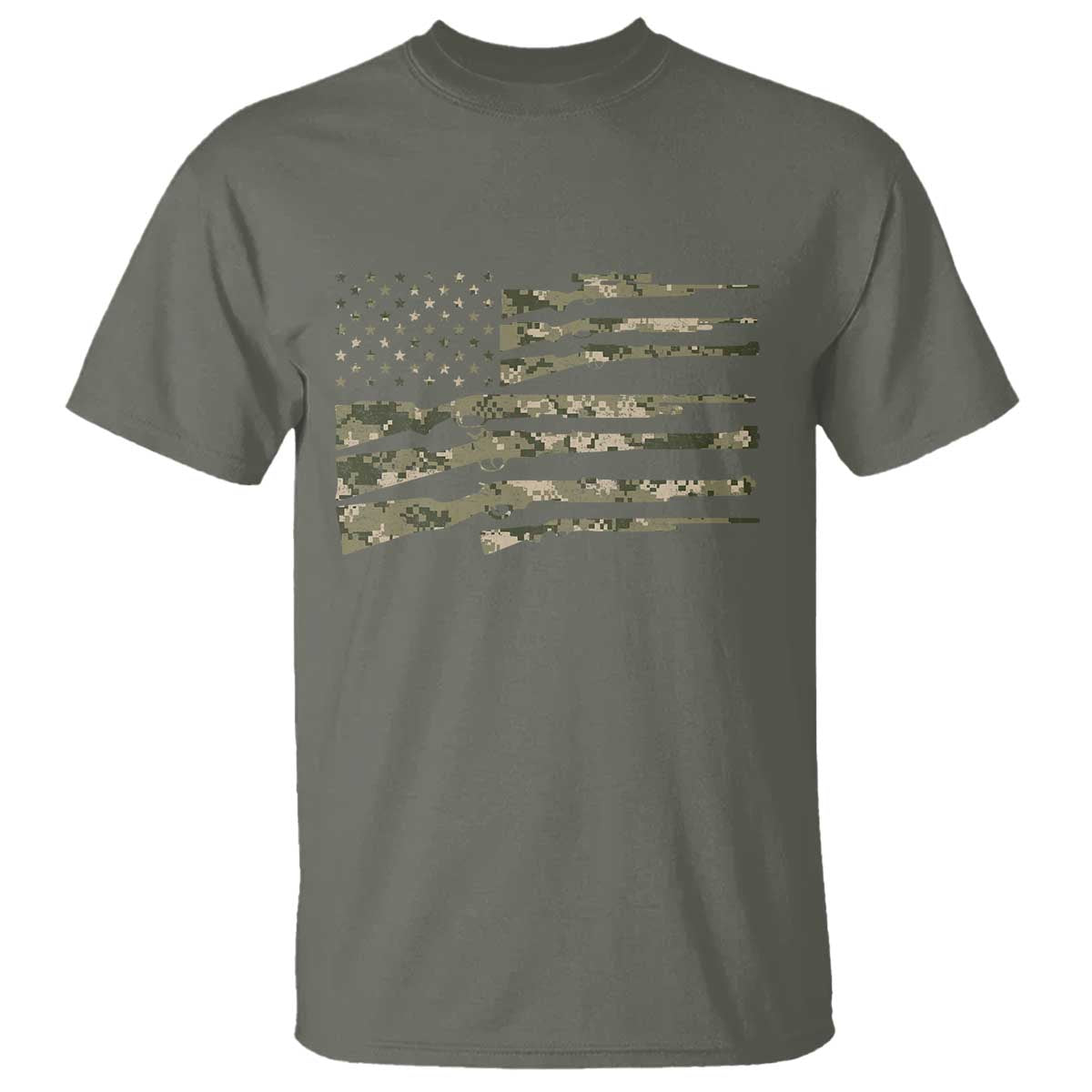 Hunting Guns Vintage Camo American Flag T Shirt TS11 Military Green Print Your Wear