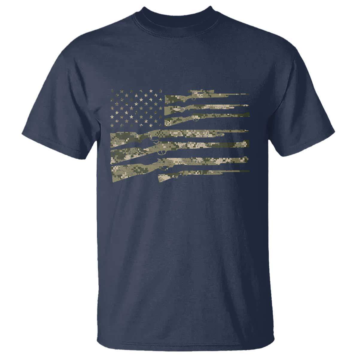 Hunting Guns Vintage Camo American Flag T Shirt TS11 Navy Print Your Wear