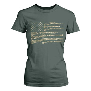 Hunting Guns Vintage Camo American Flag T Shirt For Women TS11 Dark Forest Green Print Your Wear