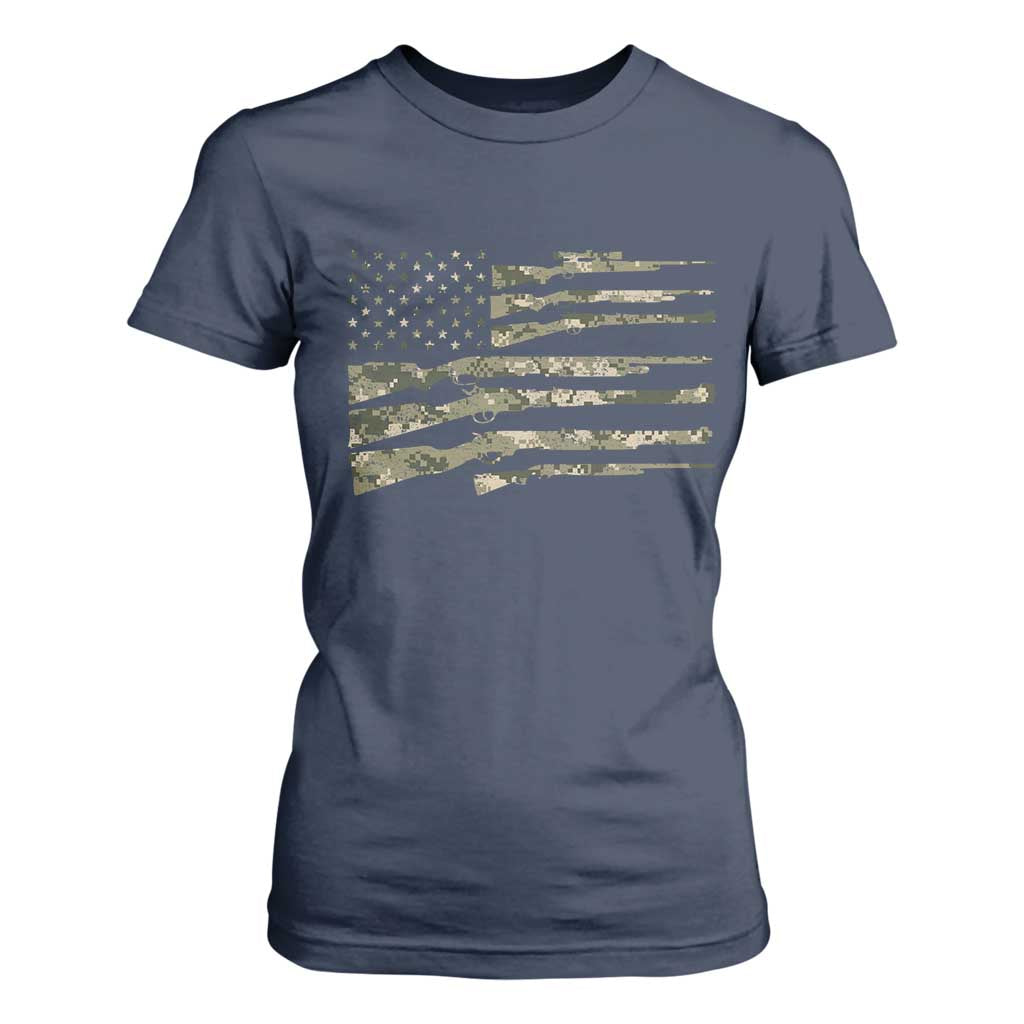 Hunting Guns Vintage Camo American Flag T Shirt For Women TS11 Navy Print Your Wear