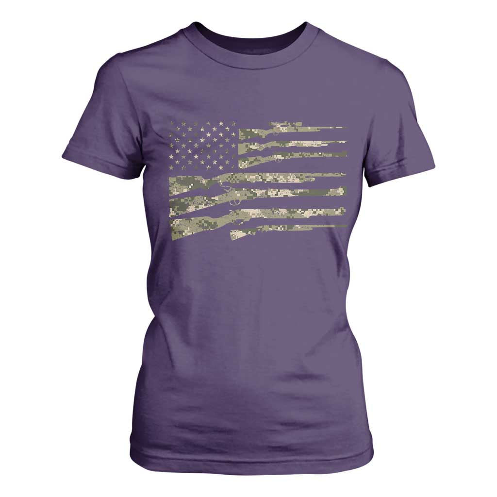 Hunting Guns Vintage Camo American Flag T Shirt For Women TS11 Purple Print Your Wear