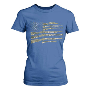 Hunting Guns Vintage Camo American Flag T Shirt For Women TS11 Royal Blue Print Your Wear