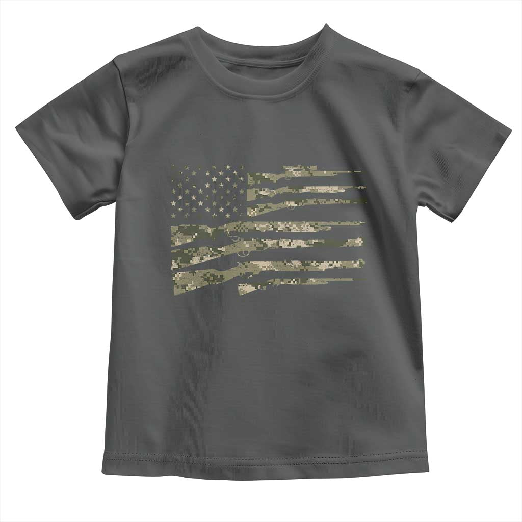 Hunting Guns Vintage Camo American Flag Toddler T Shirt TS11 Dark Heather Print Your Wear