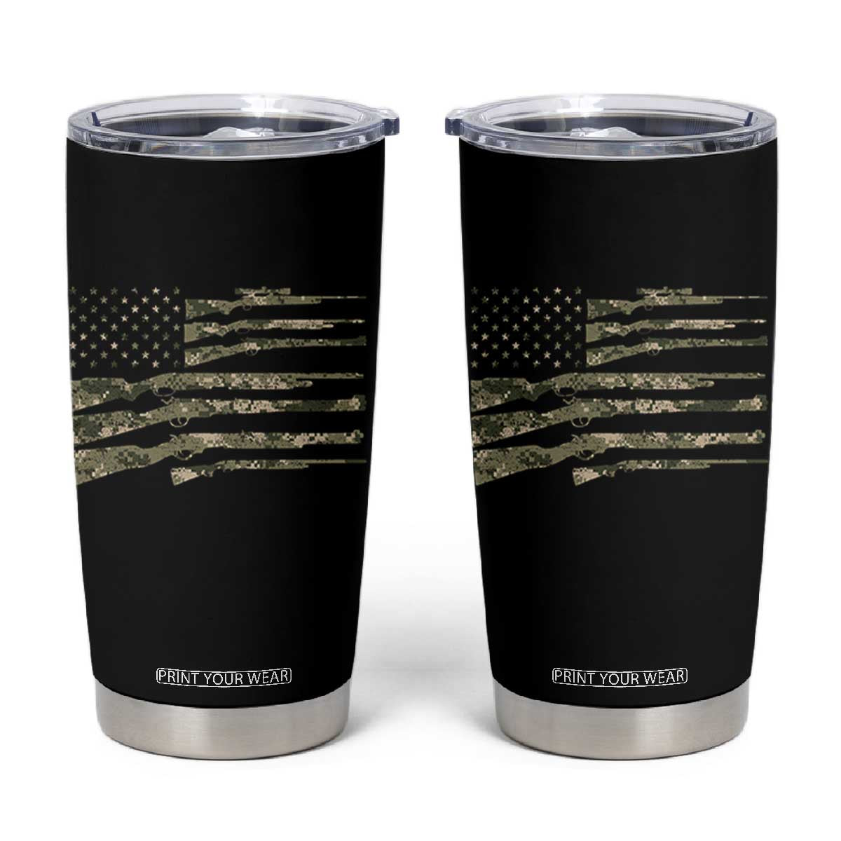Hunting Guns Vintage Camo American Flag Tumbler Cup TS11 Black Print Your Wear