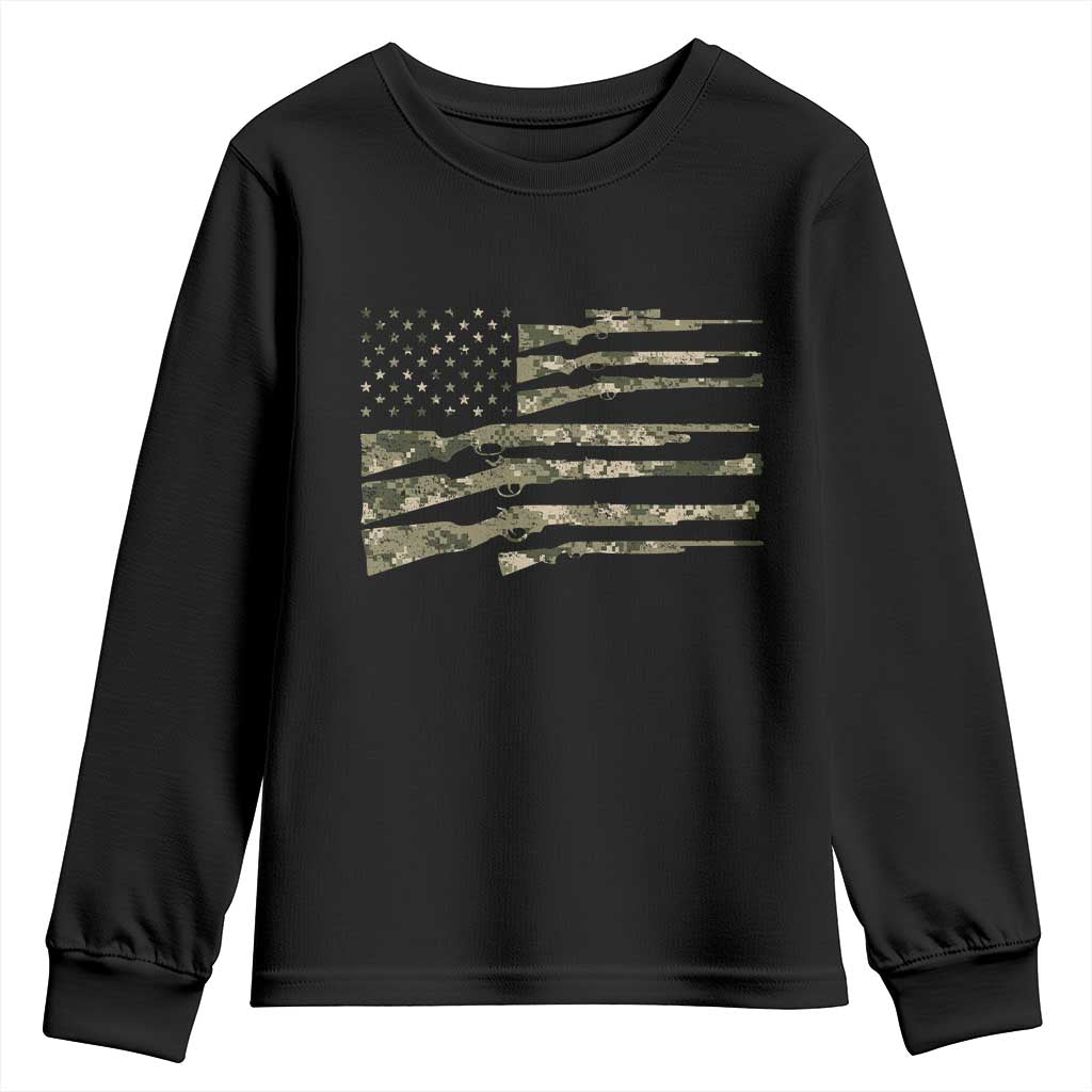 Hunting Guns Vintage Camo American Flag Youth Sweatshirt TS11 Black Print Your Wear