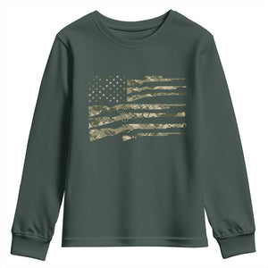 Hunting Guns Vintage Camo American Flag Youth Sweatshirt TS11 Dark Forest Green Print Your Wear