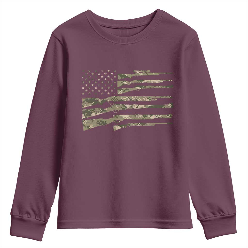 Hunting Guns Vintage Camo American Flag Youth Sweatshirt TS11 Maroon Print Your Wear