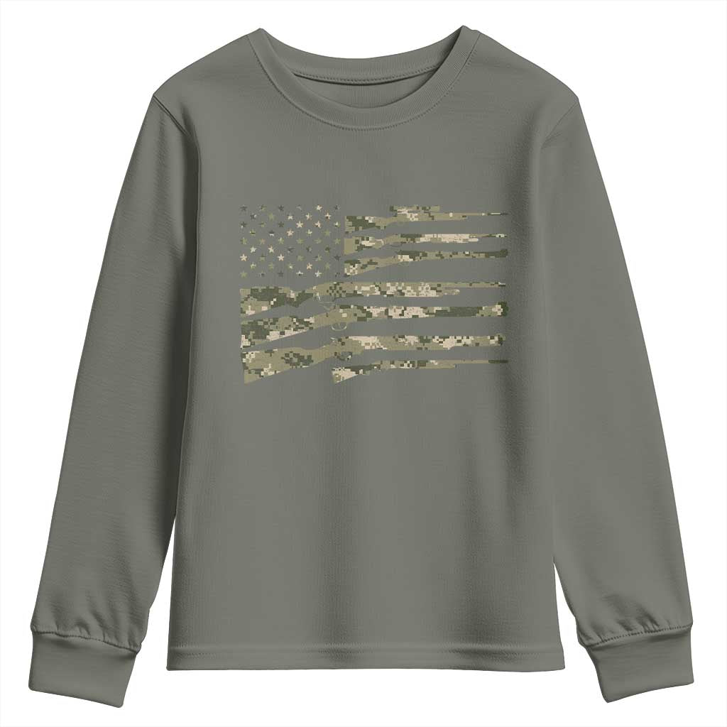 Hunting Guns Vintage Camo American Flag Youth Sweatshirt TS11 Military Green Print Your Wear