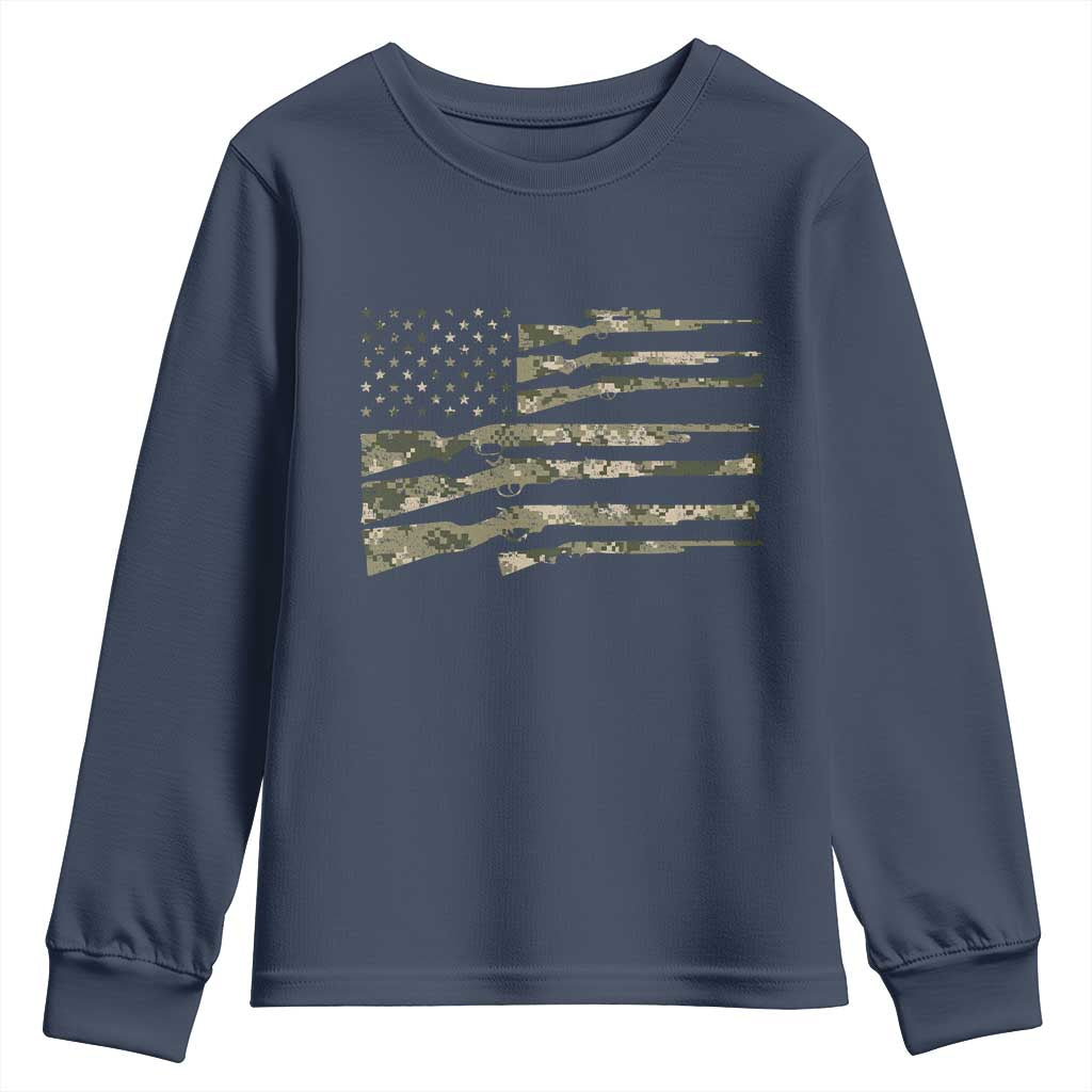 Hunting Guns Vintage Camo American Flag Youth Sweatshirt TS11 Navy Print Your Wear