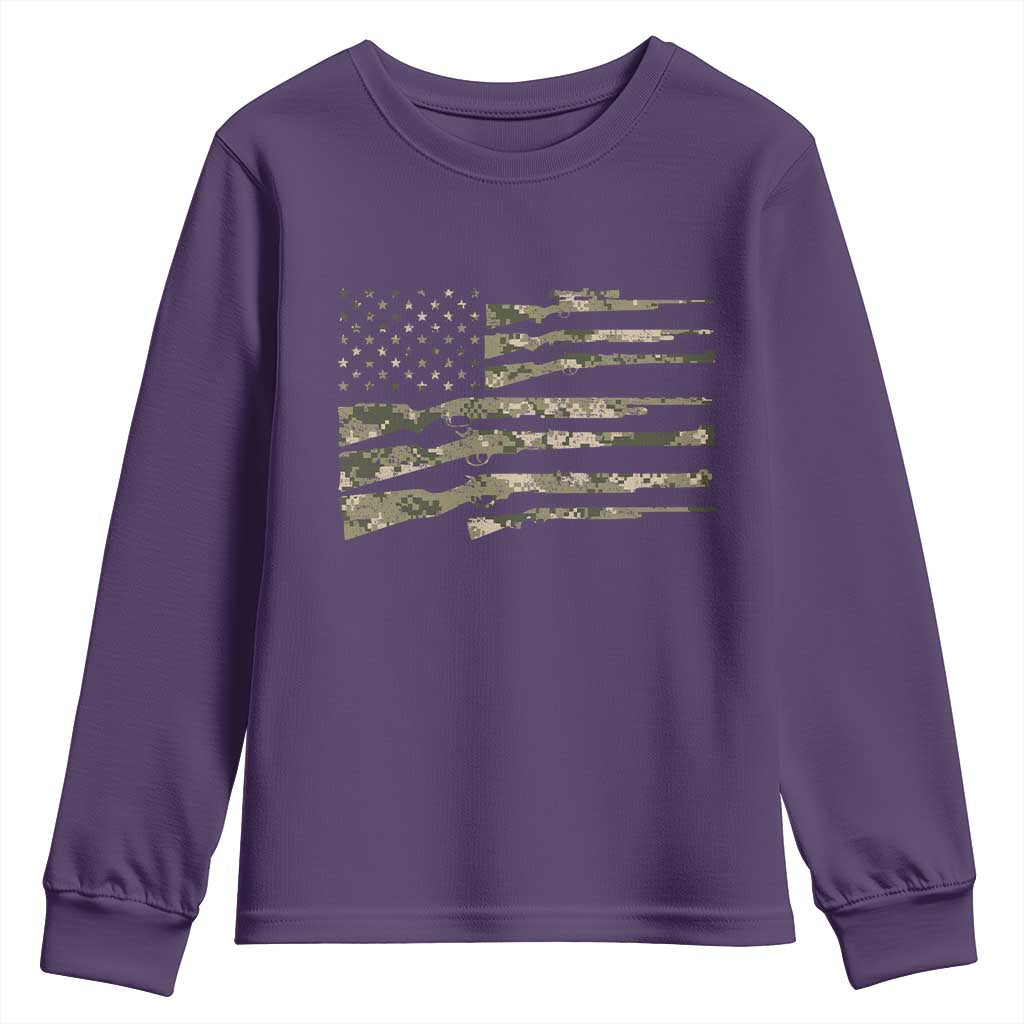 Hunting Guns Vintage Camo American Flag Youth Sweatshirt TS11 Purple Print Your Wear