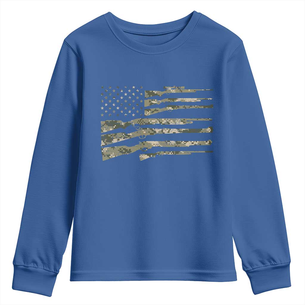 Hunting Guns Vintage Camo American Flag Youth Sweatshirt TS11 Royal Blue Print Your Wear