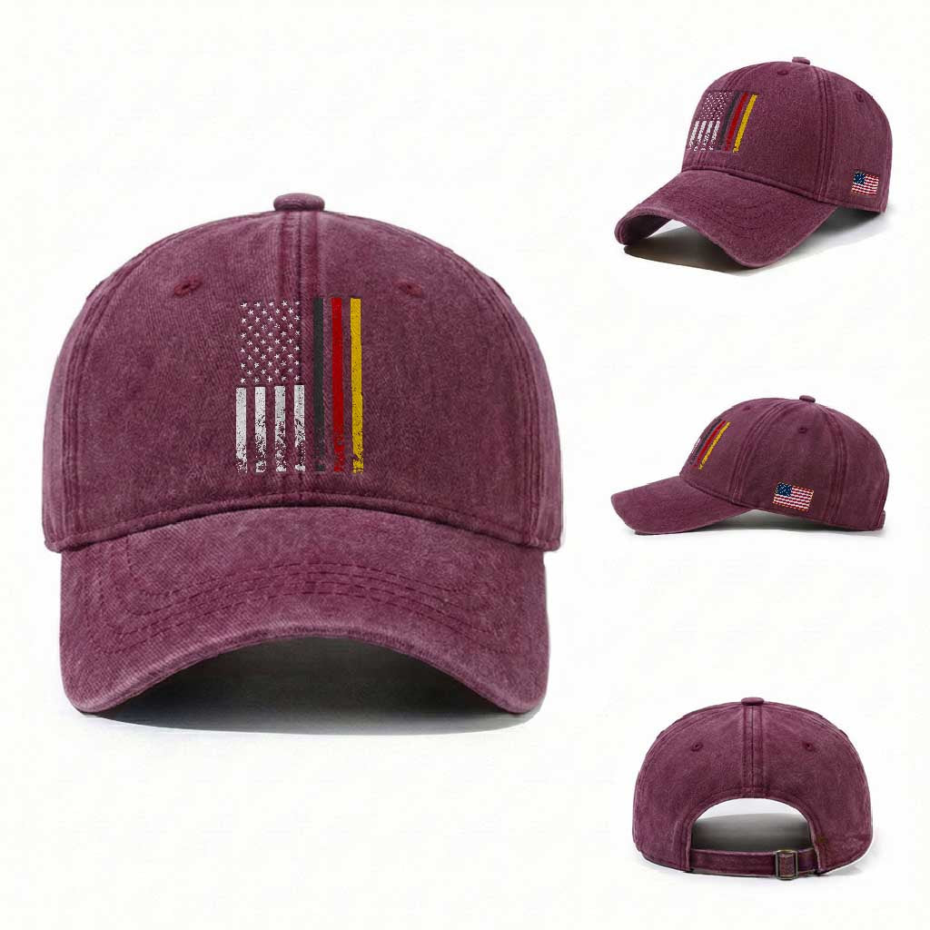 Patriotic Vintage German American Flag Washed Cotton Baseball Cap Germany Heritage Pride TS11 Washed Cap Universal Fit Burgundy Print Your Wear
