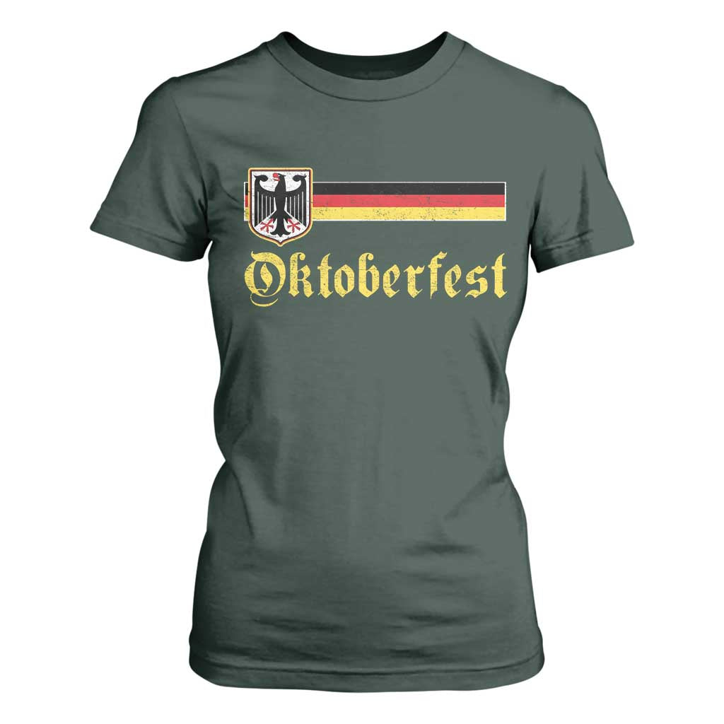 Oktoberfest German Drinking Festival T Shirt For Women Bundesadler Coat of Arms TS11 Dark Forest Green Print Your Wear