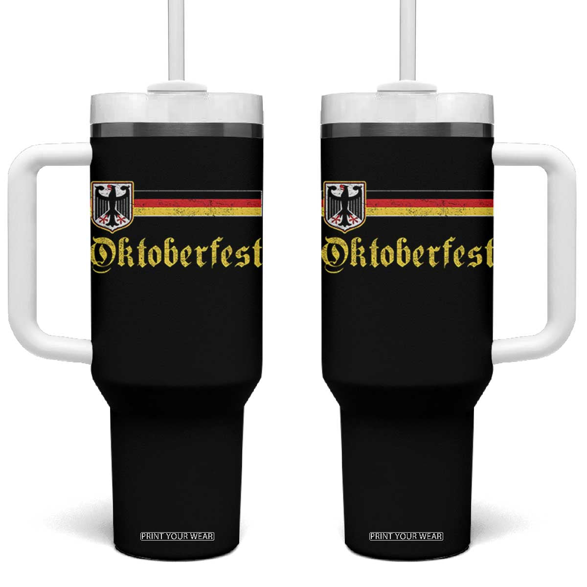 Oktoberfest German Drinking Festival Tumbler With Handle Bundesadler Coat of Arms TS11 One Size: 40 oz Black Print Your Wear