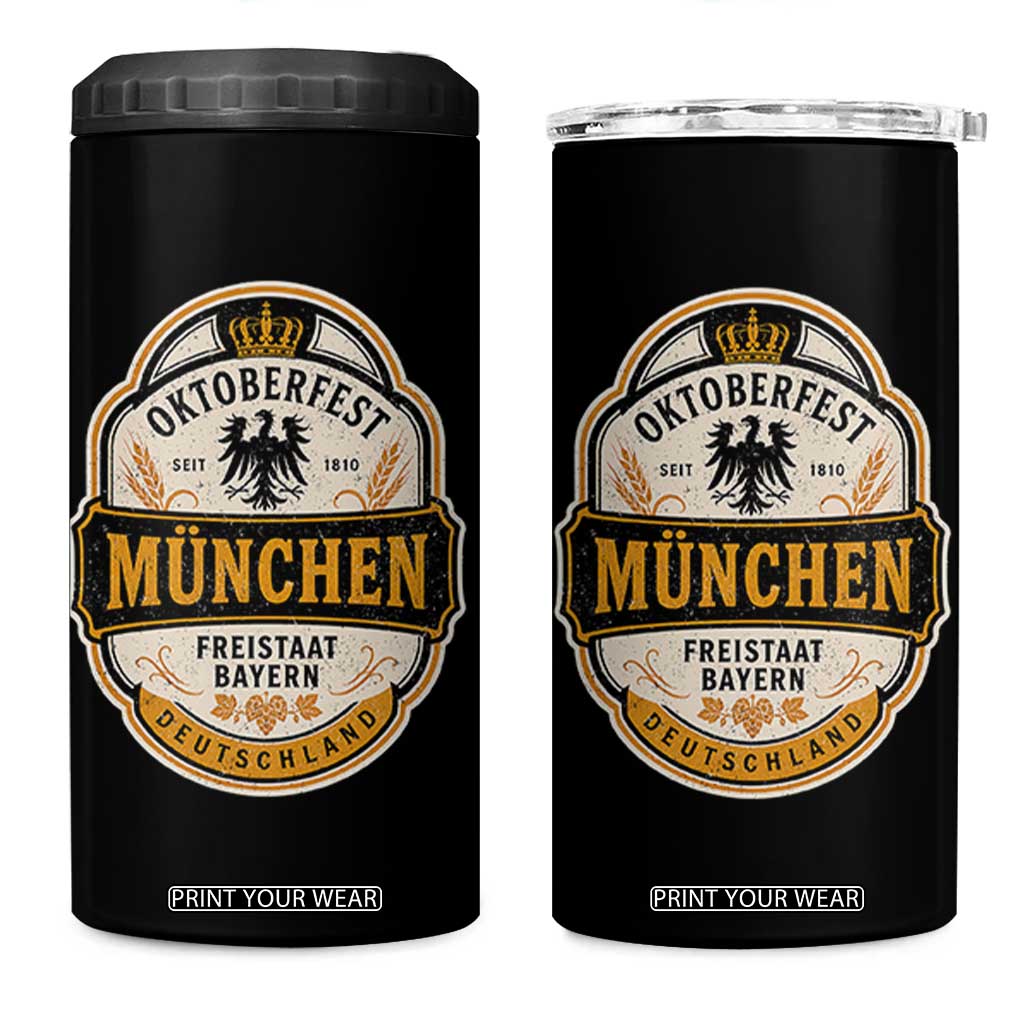 Oktoberfest Munchen Deutschland German Beer Festival 4 in 1 Can Cooler Tumbler Freistaat Bayern Heraldic Eagle