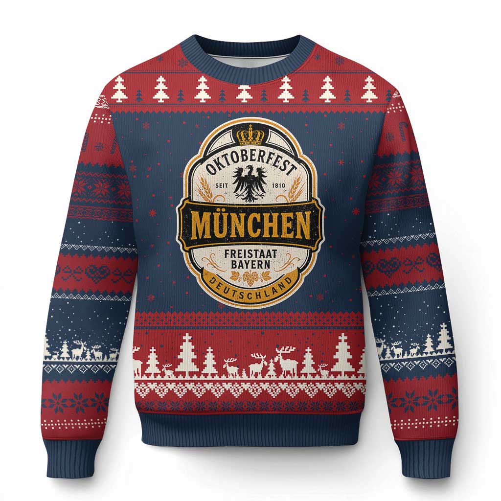 Oktoberfest Munchen Deutschland German Beer Festival Ugly Christmas Sweater Freistaat Bayern Heraldic Eagle