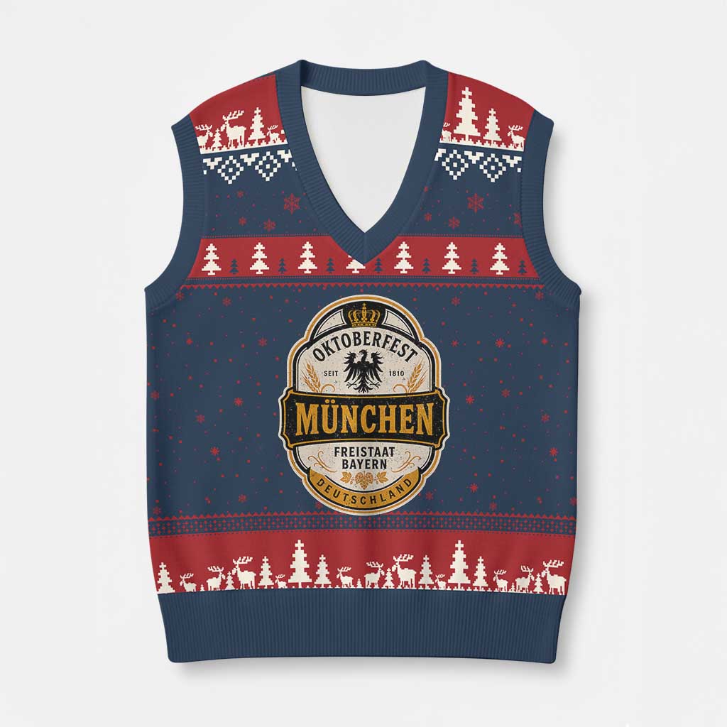 Oktoberfest Munchen Deutschland German Beer Festival V-Neck Knit Sweater Vest Freistaat Bayern Heraldic Eagle