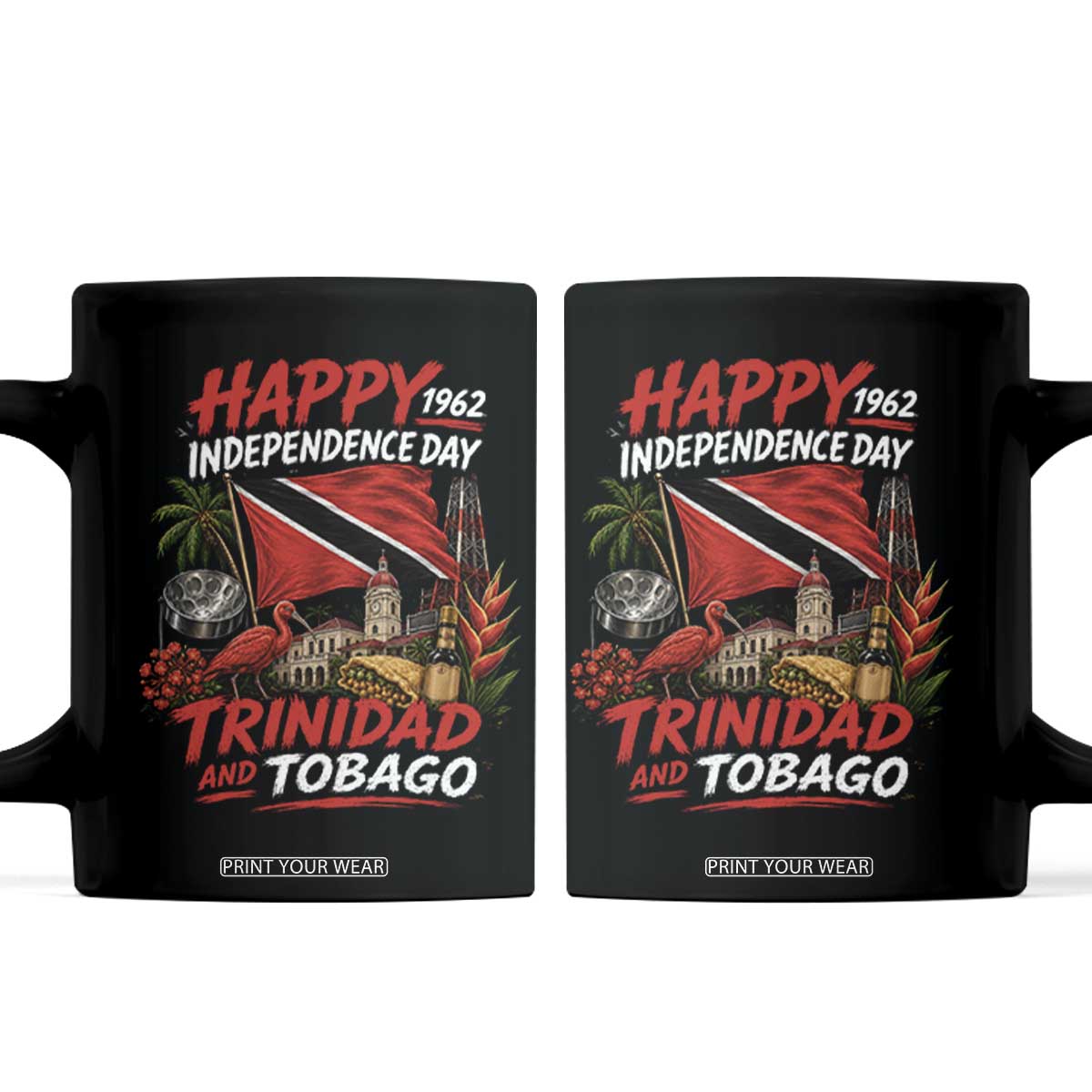Trinidad And Tobago Independence Day Coffee Mug Trinidadian Heritage Steelpan Scarlet Ibis TS11 Black Print Your Wear