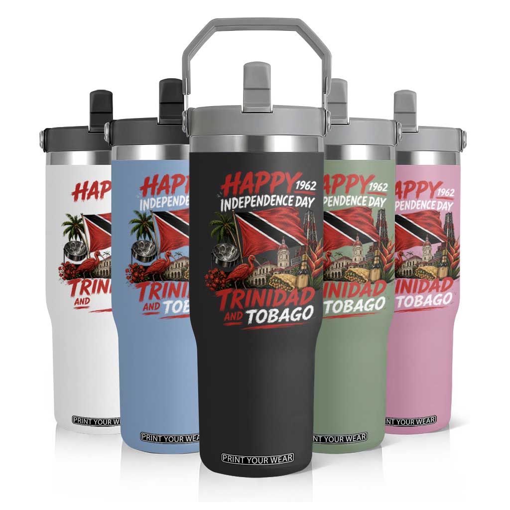 Trinidad And Tobago Independence Day Flip Straw Tumbler Trinidadian Heritage Steelpan Scarlet Ibis