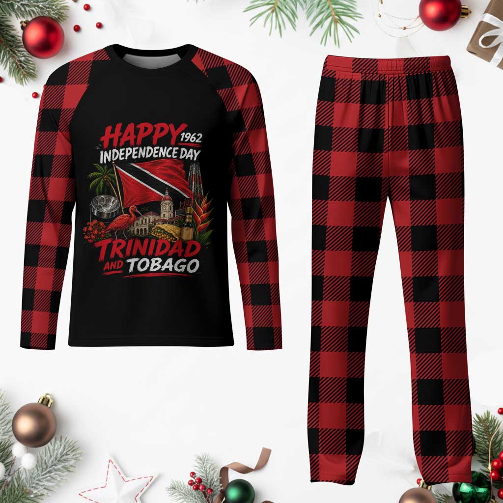 Trinidad And Tobago Independence Day Plaid Pajama Set Trinidadian Heritage Steelpan Scarlet Ibis