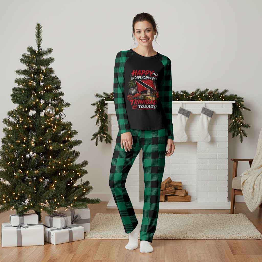 Trinidad And Tobago Independence Day Plaid Pajama Set Trinidadian Heritage Steelpan Scarlet Ibis
